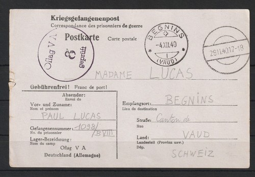 Kriegsgefangenenkarte oflag - kriegsgefangenenkarte, v