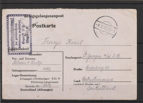 Kriegsgefangenenkarte oflag - kriegsgefangenenkarte,